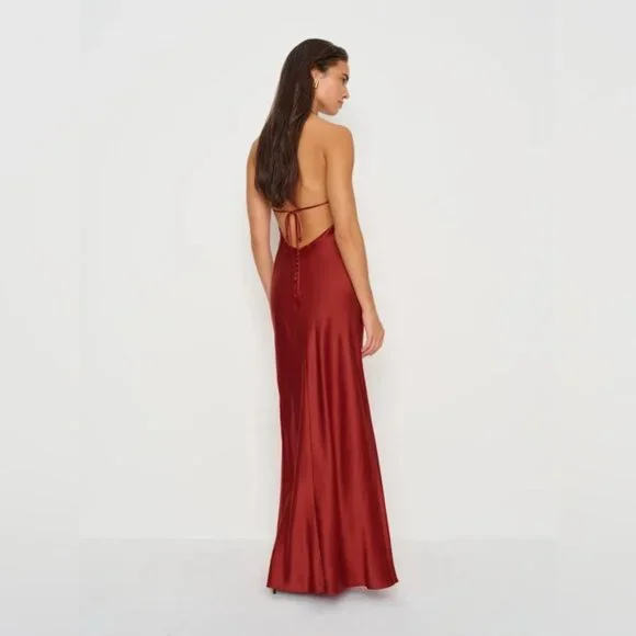 NEW Reformation Jeany Silk Long Dress Backless Formal Sangre Red | Size M - Picture 6 of 13
